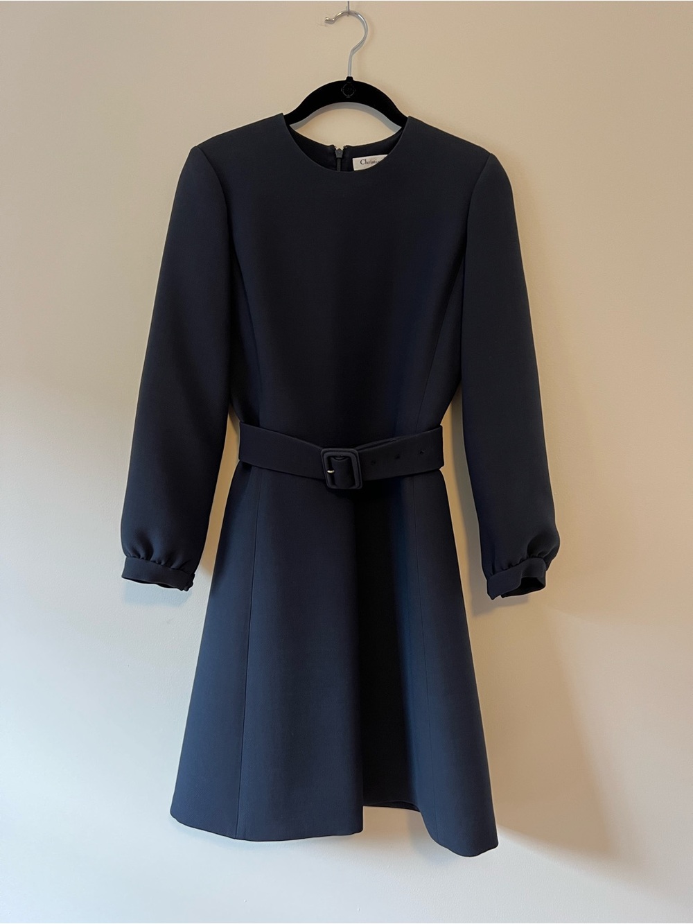 Christian Dior Navy Long-Sleeve Belted A-Line Dress